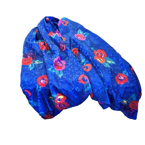 Vintage Scarf 12” x 50” Abstract Floral Painterly Rose Silky Parisian Boho Indie - Picture 4 of 6